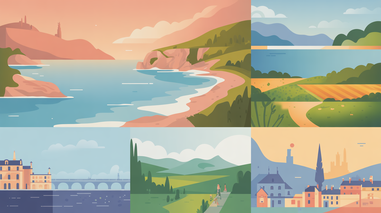 Illustration Géographie pour l'examen civique - Découvrez la géographie française : régions, départements, villes principales, fleuves, montagnes, et territoires d'outre-mer.